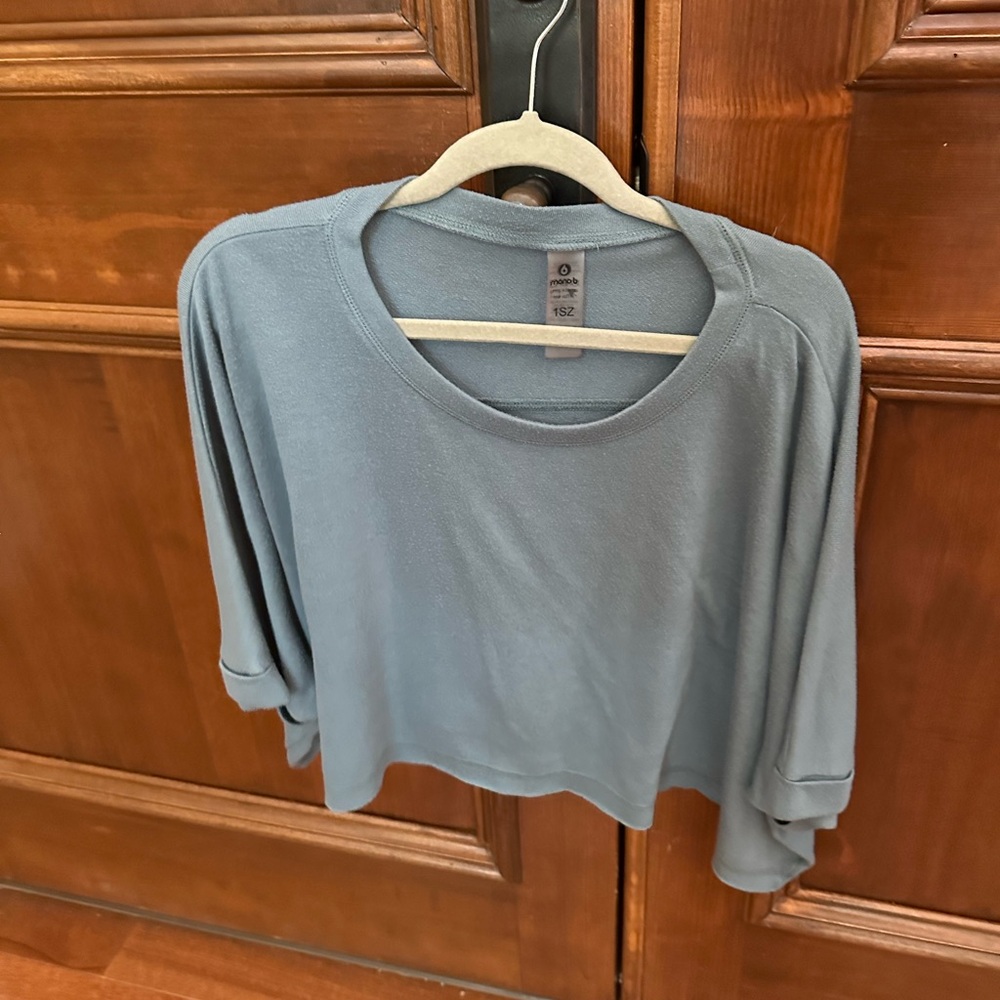 Mono B Blue 3/4 Sleeve Crop Sweatshirt